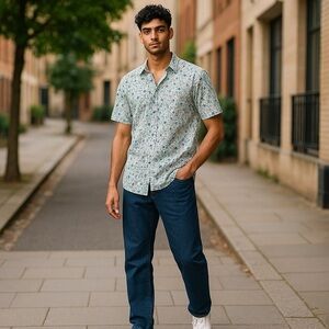Gentleman's Outfitters blue floral preppy cotton casual button down size XL